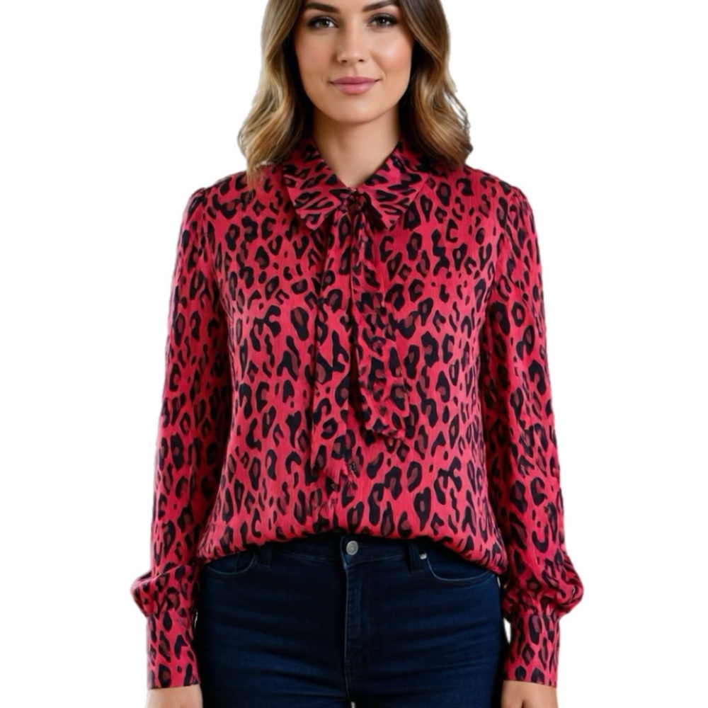 Diane Von Furstenberg red and black Leopard Blouse